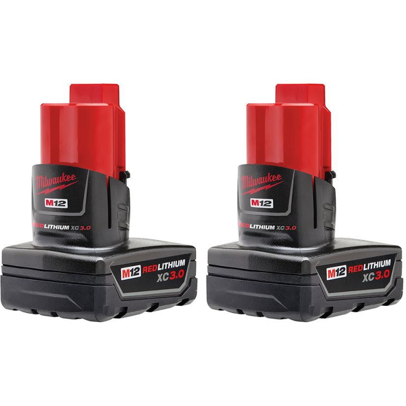 Milwaukee M12 REDLITHIUM 48-11-2412 Rechargeable Cordless Battery Pack, 3 Ah Li-Ion Battery, 12 V DC Charge, For Use With M12 Cordless Power Tool